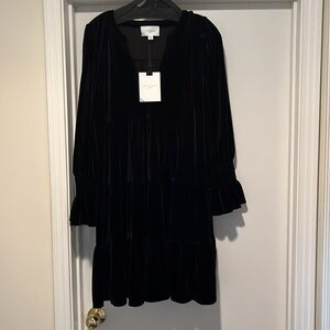 Pomander place by Tuckernuck tiered, black polyester velvet tunic, mini dress.